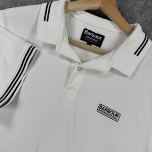 Barbour International Polo Shirt Mens Large Black Tipped Collar Classic Fit